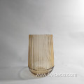 Hurricane Big Ribbed Glass Vase With amber color